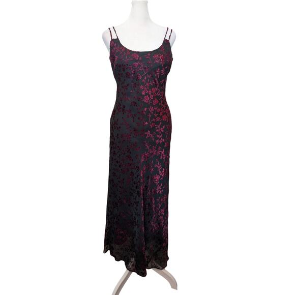 Vintage Hugo Buscati Burgundy Floral Velvet Double Strap Dress Size 4 - Picture 1 of 5